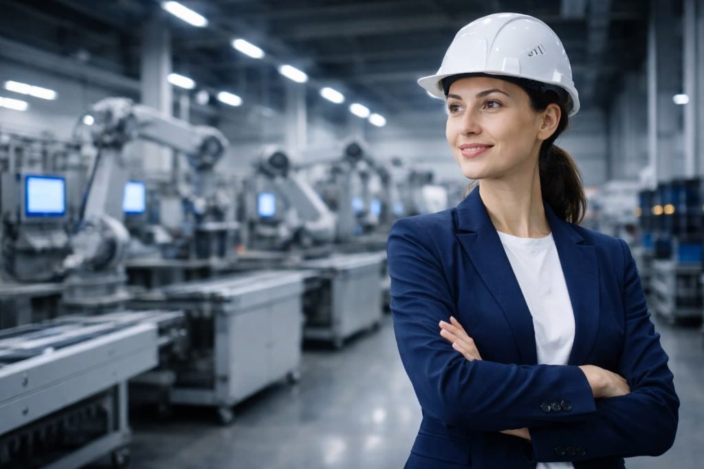 Ingénieure dans une usine moderne
